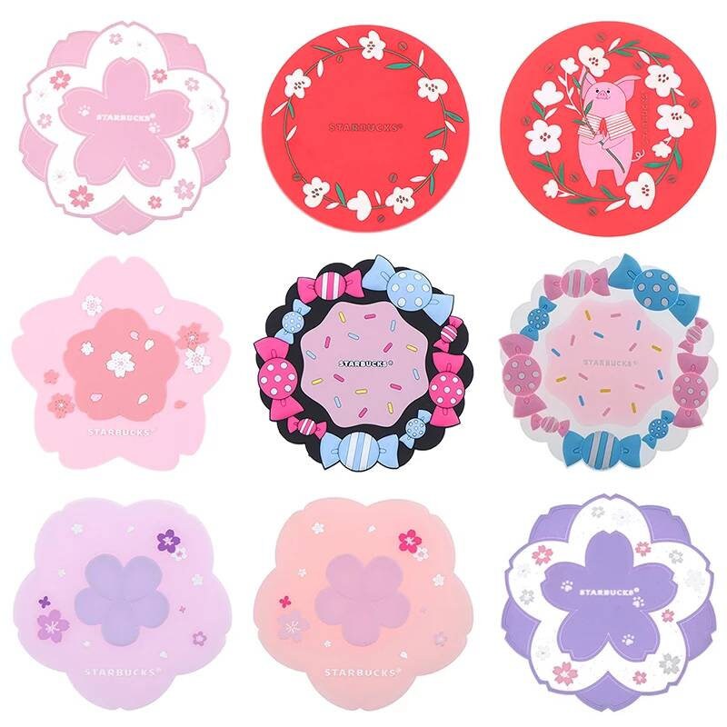 Limited edition Starbucks Cherry Blossom Cup Coasters | Silicone Coasters Pink Sakura Coaster Kawaii Cup Cute Coasters for Desk Drink