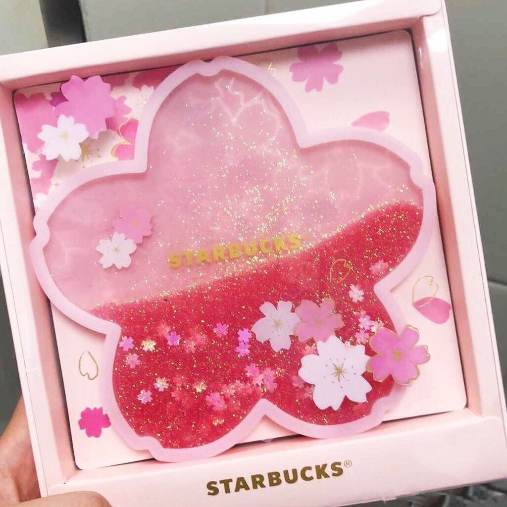 Best seller Starbucks pink Sakura glitter purple Water sand coaster. Trendy gift ideas. Limited Edition. For Sakura lovers