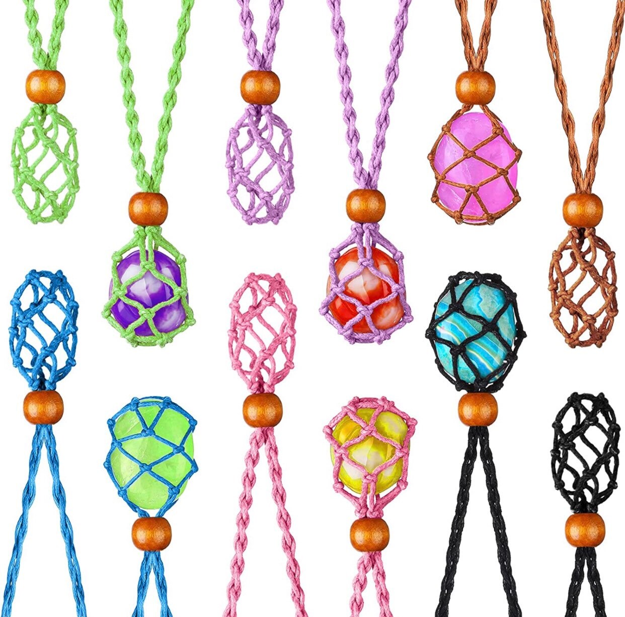 Crystal Cage Necklace Holder. Necklace Cord Empty Stone Holder Pendant Stone Holder Replacement Hand-Woven Necklace Cord with Adjustable