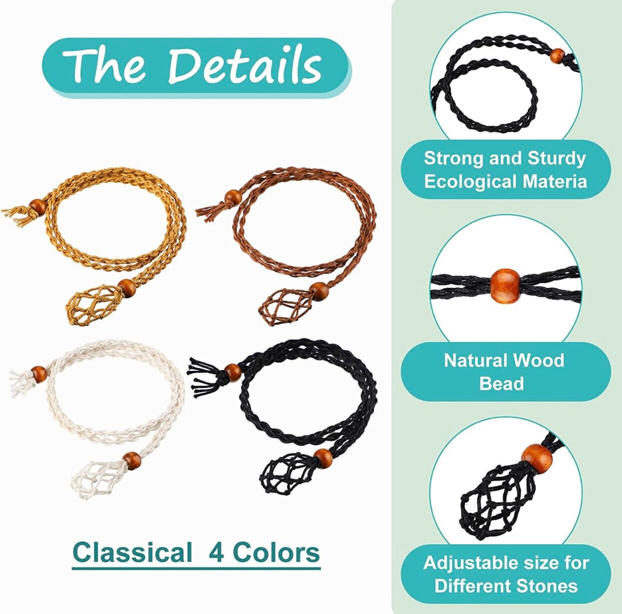 Crystal Cage Necklace Holder. Necklace Cord Empty Stone Holder Pendant Stone Holder Replacement Hand-Woven Necklace Cord with Adjustable