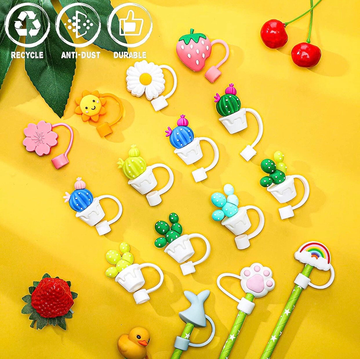 Straw toppers, straw covers, straw charms, tumbler straw protector, nature friendly, anti dust