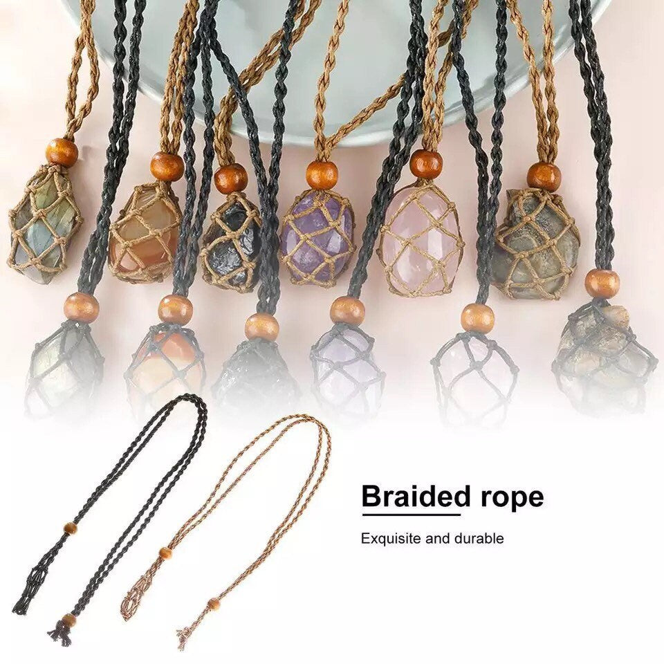 Crystal Cage Necklace Holder. Necklace Cord Empty Stone Holder Pendant Stone Holder Replacement Hand-Woven Necklace Cord with Adjustable