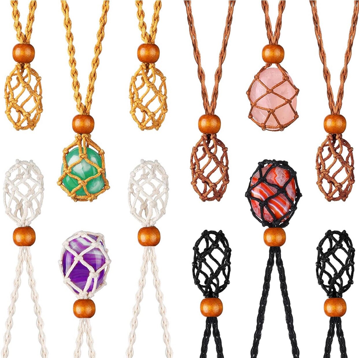 Crystal Cage Necklace Holder. Necklace Cord Empty Stone Holder Pendant Stone Holder Replacement Hand-Woven Necklace Cord with Adjustable