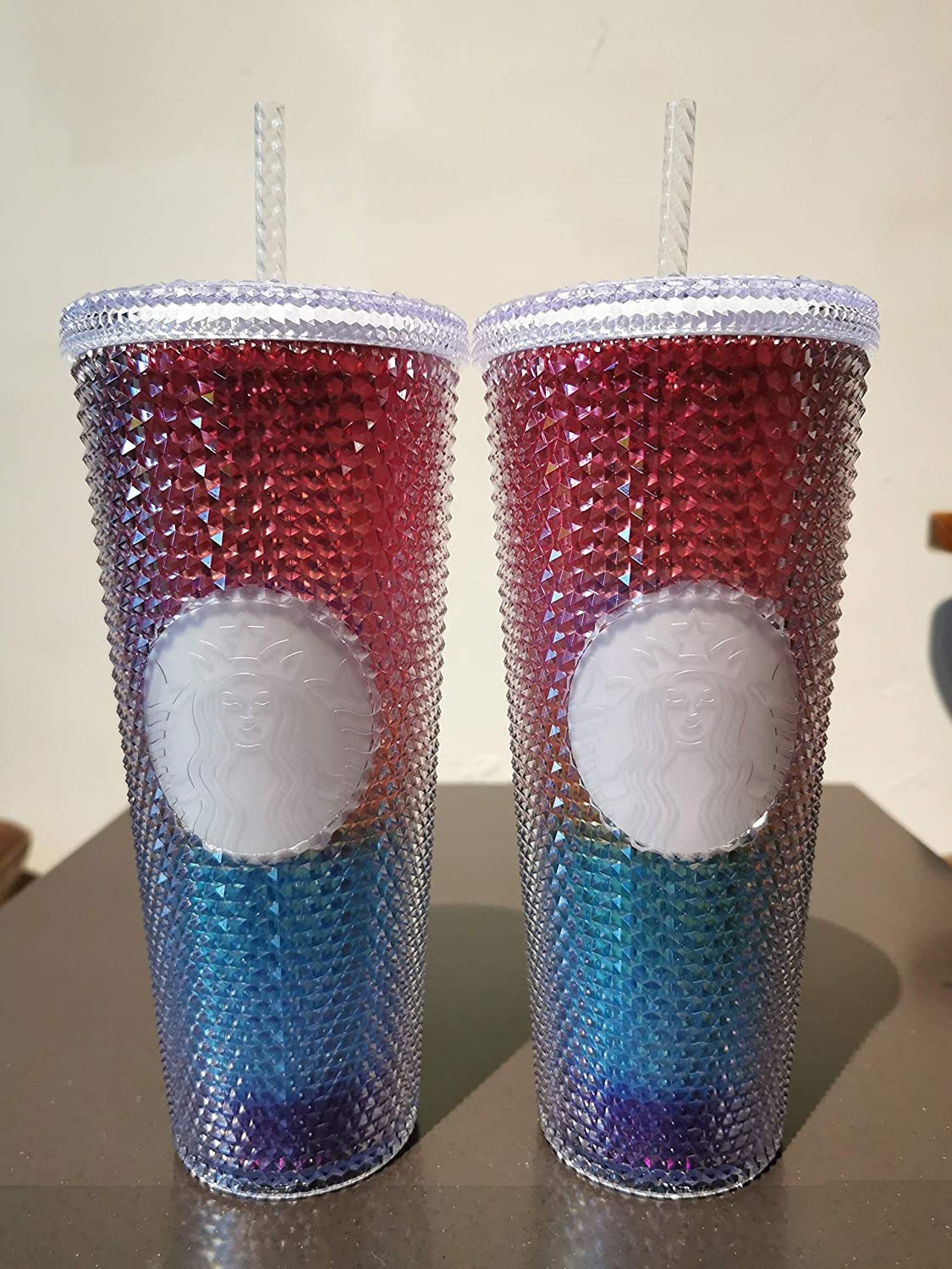 Starbucks 2020 Iridescent Pride Rainbow Studded Clear Bling Cold Cup Tumbler