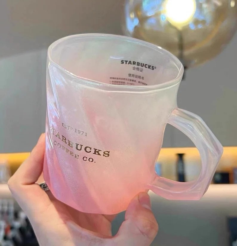 Starbucks Christmas Gradient Pink Glitter 14oz Glass Cup Limited edition