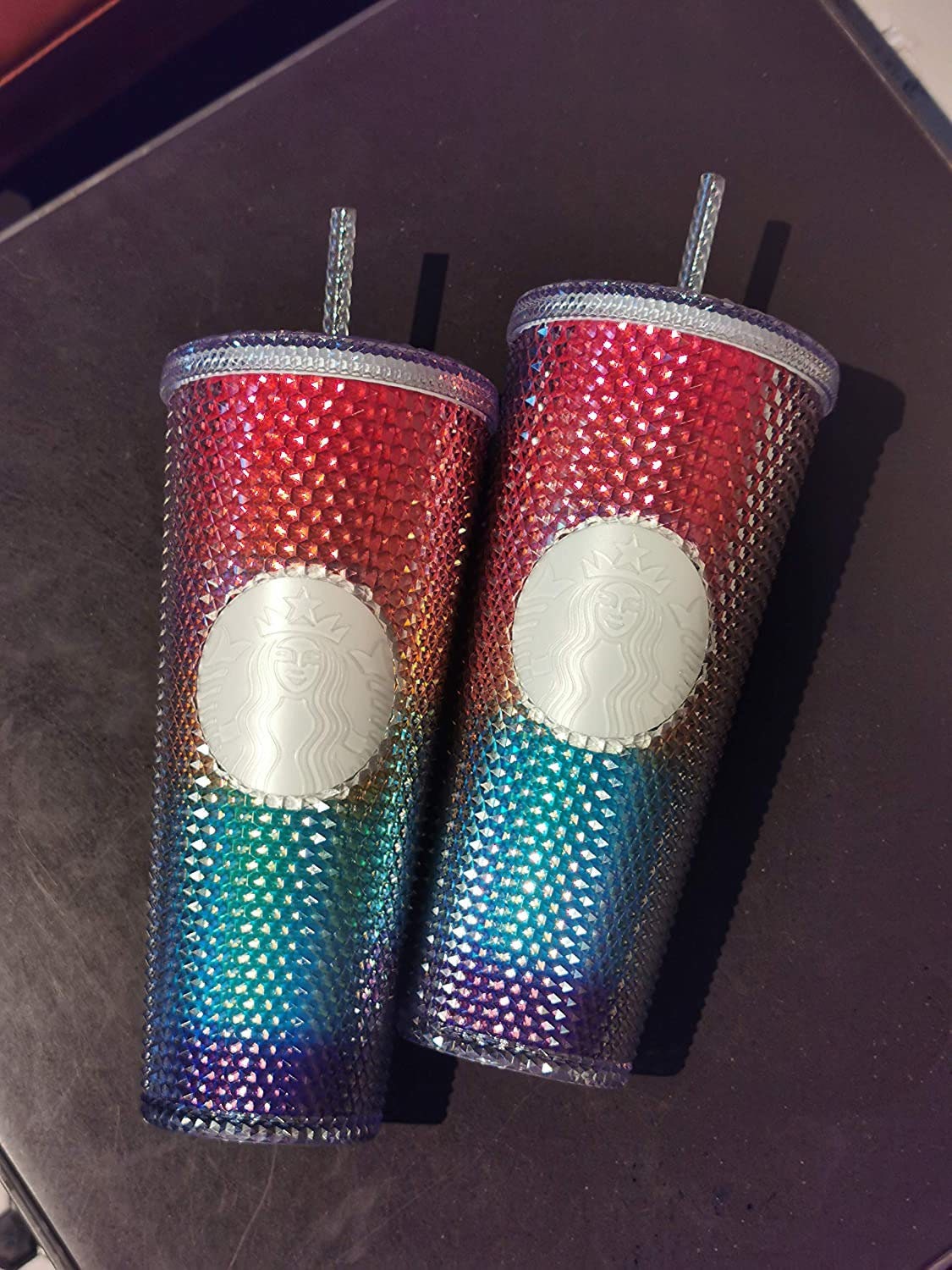 Starbucks 2020 Iridescent Pride Rainbow Studded Clear Bling Cold Cup Tumbler