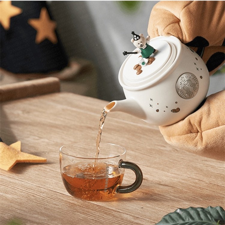Limited Edition Starbucks Magic Bearista 16oz Teapot + 6oz Glass Cup Set