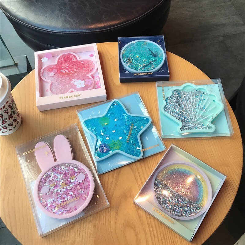 Starbucks Glitter Water sand coaster. Trendy gift ideas. Limited Edition. For Sakura lovers