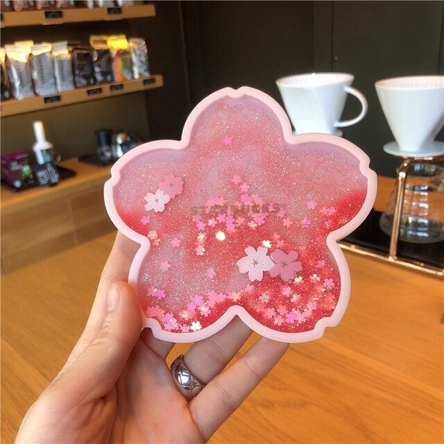 Starbucks Glitter Water sand coaster. Trendy gift ideas. Limited Edition. For Sakura lovers