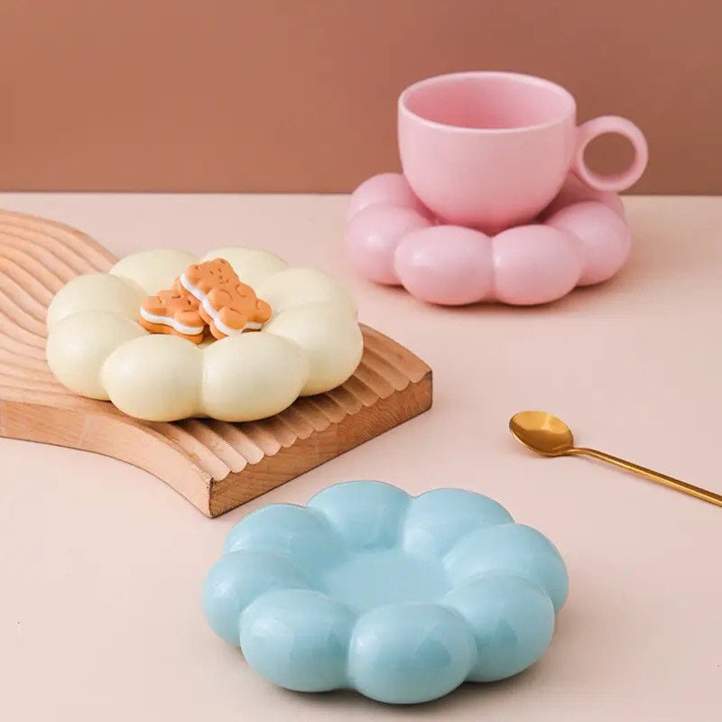 Ceramic Cappuccino Coffee Cup And Saucer Set Flower Shape Reusable Personalized Breakfast Tea Milk Espresso Mug