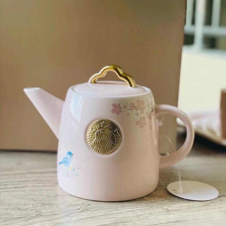 Starbuck 22 Spring Cherry Blossom Cup Sakura Ruyi Birds Floral Ceramic Coffee Mark Water Cup Teapot Plate Saucer Starbucks Set