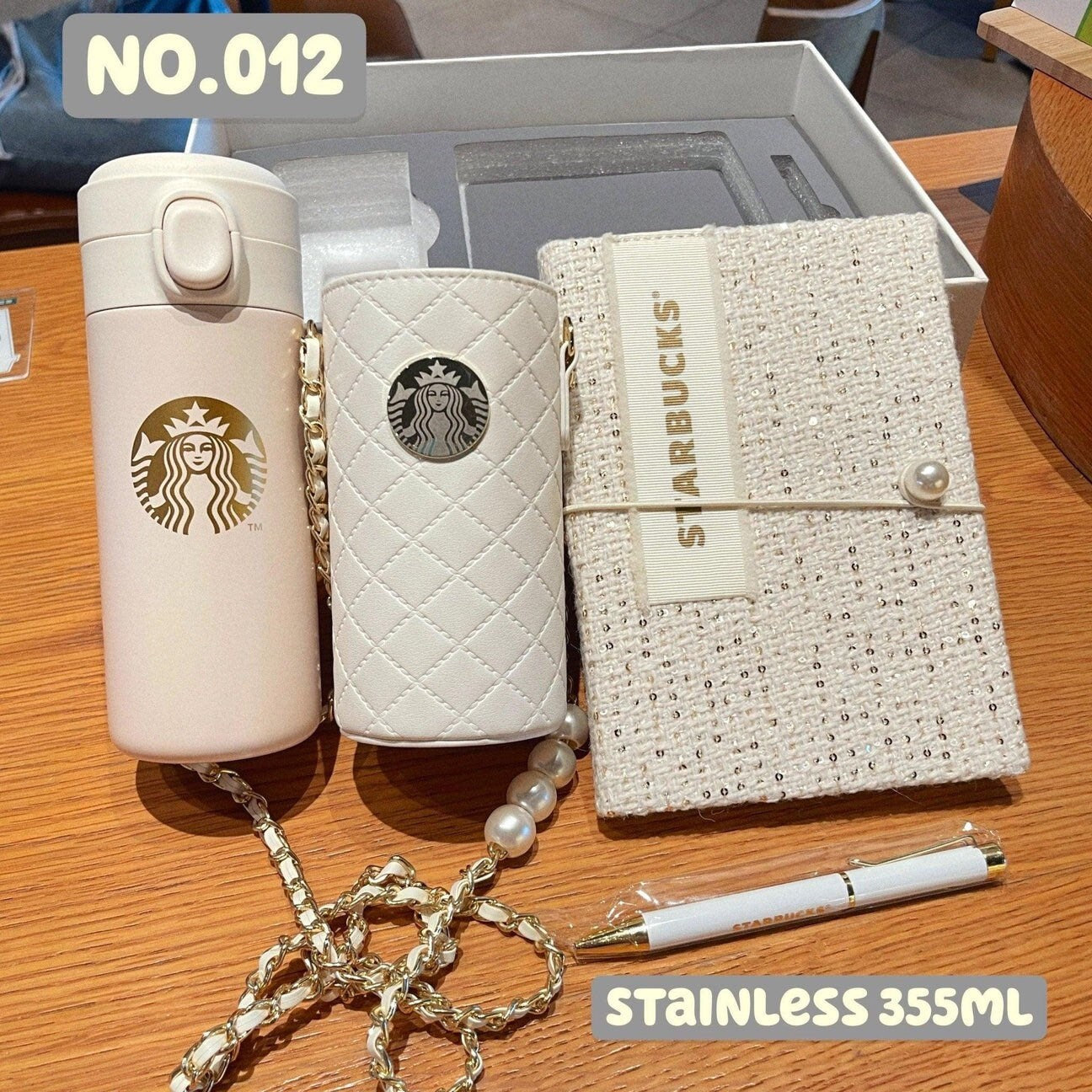 Special Limited Edition 2021 Pure White Vacuum Cup Starbucks SS 12oz Notebook Pen Set Elegant