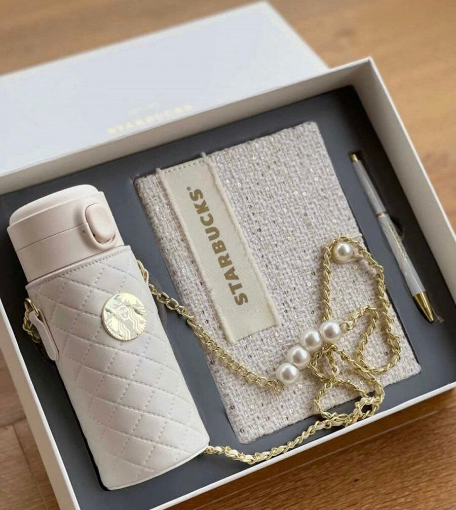 Special Limited Edition 2021 Pure White Vacuum Cup Starbucks SS 12oz Notebook Pen Set Elegant