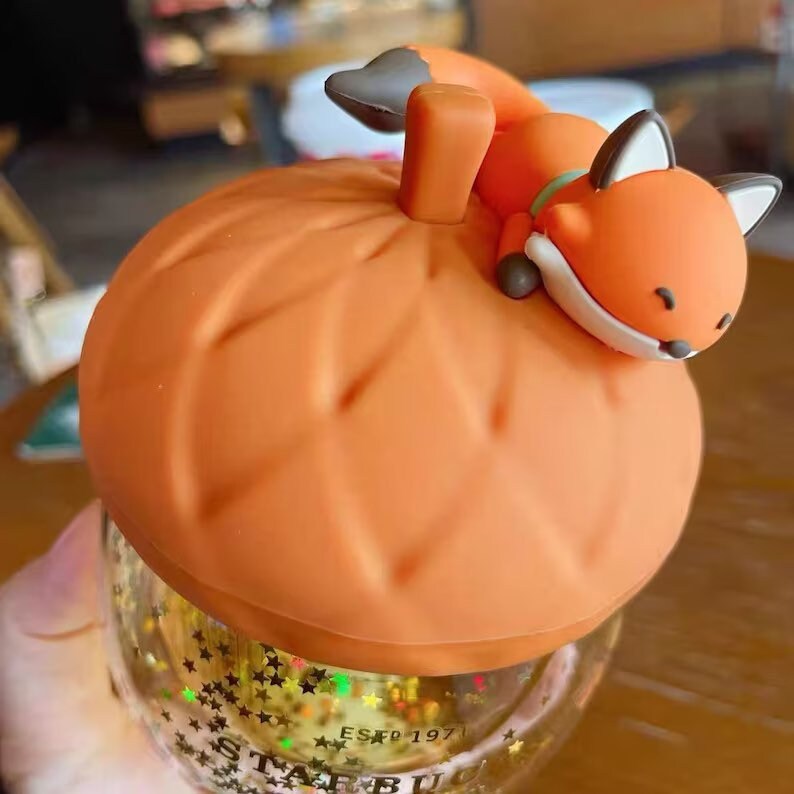 Starbucks Acorn and Fox Glitter Glass Cup Autumn Forest Edition