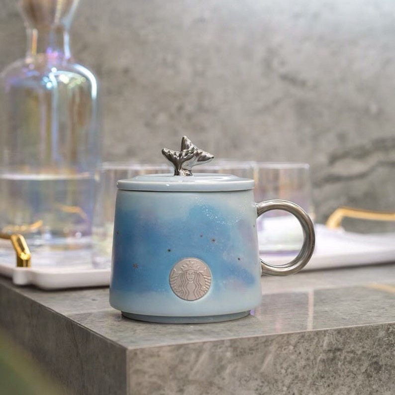 Starbucks Starry Summer Night Ceramic Mug Starry Sky Little Stars Mug Light Blue Purple Mug Coffee Mug Collectors Starbucks Mug 13oz 400 ml
