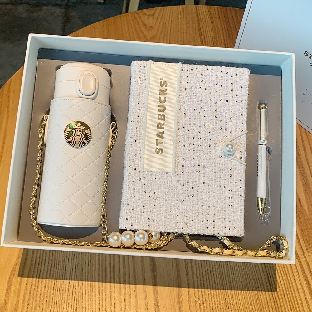 Special Limited Edition 2021 Pure White Vacuum Cup Starbucks SS 12oz Notebook Pen Set Elegant