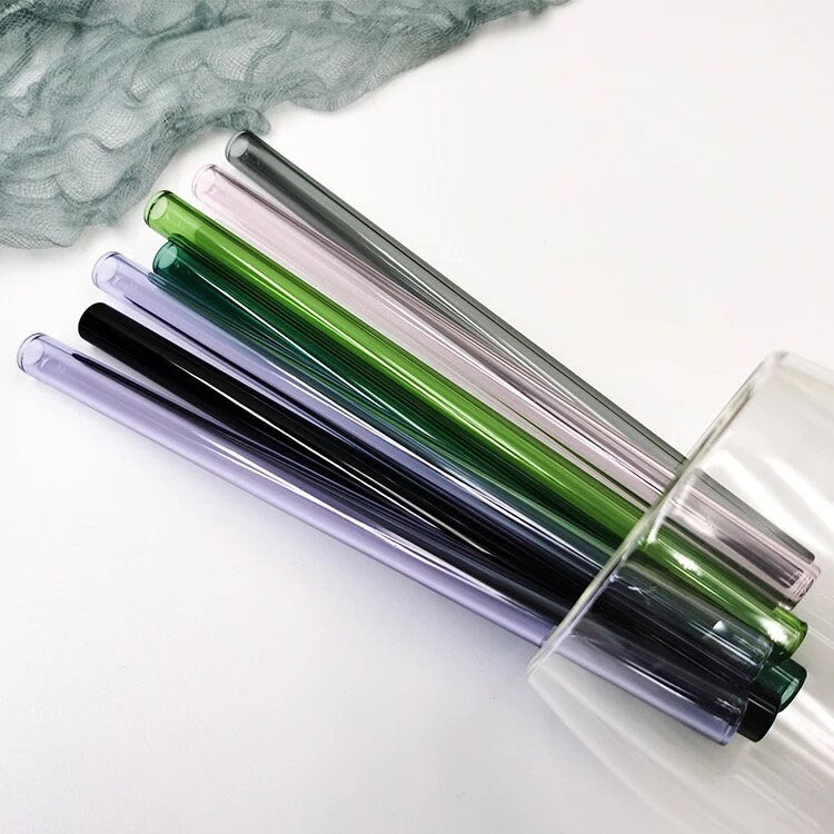 Handmade Reusable Glass Straws, Reusable Bent Glass Drinking Straws with 2 Cleaning Brushes, Reusable Straws for Smoothies, Milkshakes