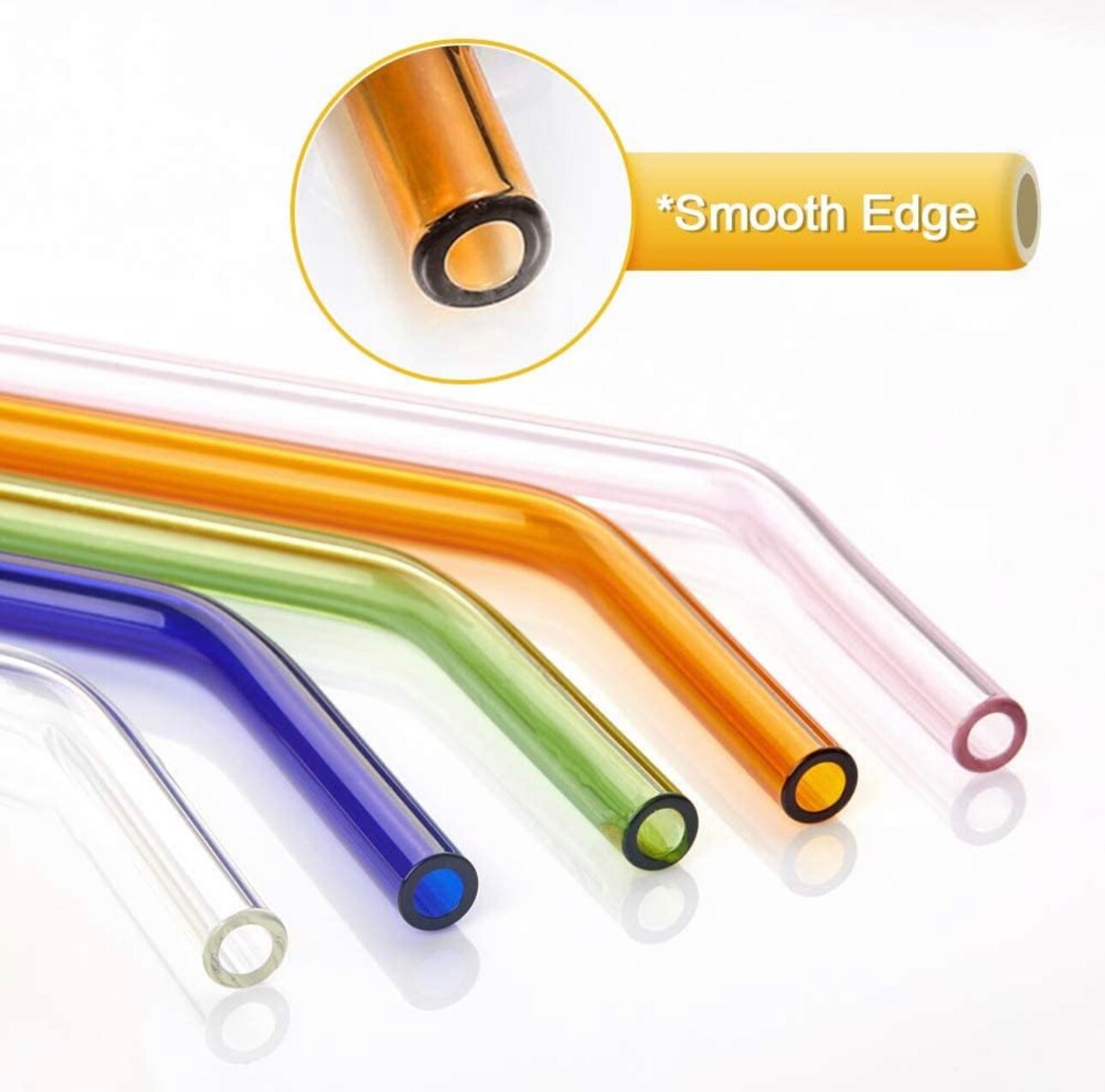 Handmade Reusable Glass Straws, Reusable Bent Glass Drinking Straws with 2 Cleaning Brushes, Reusable Straws for Smoothies, Milkshakes