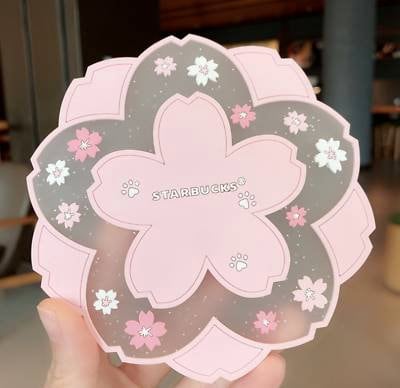 Limited edition Starbucks Cherry Blossom Cup Coasters | Silicone Coasters Pink Sakura Coaster Kawaii Cup Cute Coasters for Desk Drink