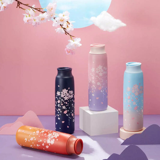 Japanese Style Sakura Portable Thermos Insulated Cup 304 Stainless Steel Vacuum Thermos Travel Coffee Mug Cherry Blossom Tumbler hot or cold