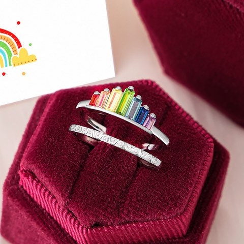Sterling silver S925 Personalize gift card |  Best Friend | Adjustable rainbow ring| Friendship ring statement ring Best gift, pride month