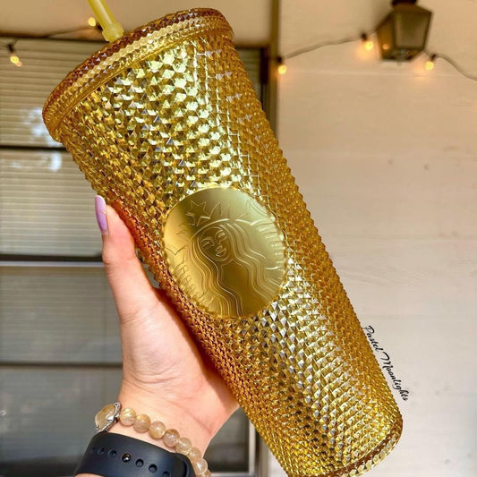 Starbucks Limited Edition 2020 Shiny Gold Diamond Studded Tumbler 24 oz /710 ml