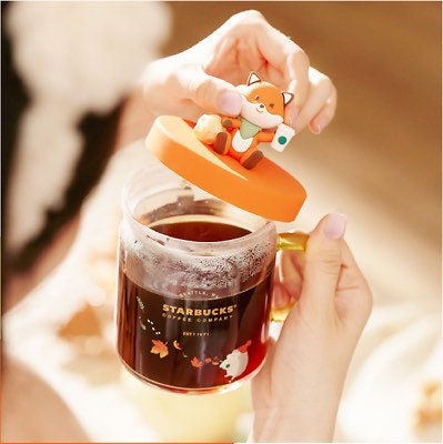 Starbucks Cup 2021 Autumn Maple Leaf Forest Cute Fox Glass Coffee Mug With Lid