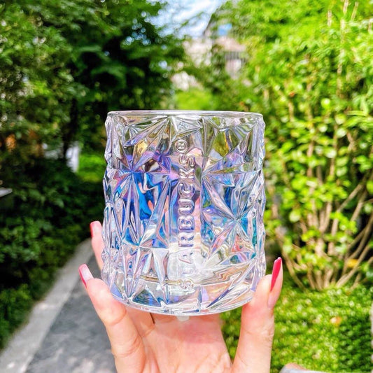 Starbucks Diamond Cut Stereo Relief Glass Electroplating Color Whiskey Glass