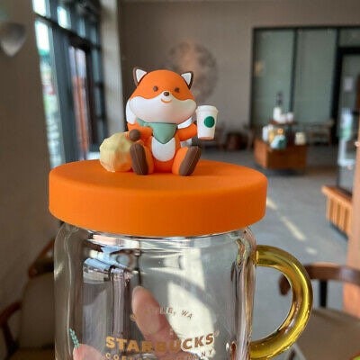 Starbucks Cup 2021 Autumn Maple Leaf Forest Cute Fox Glass Coffee Mug With Lid