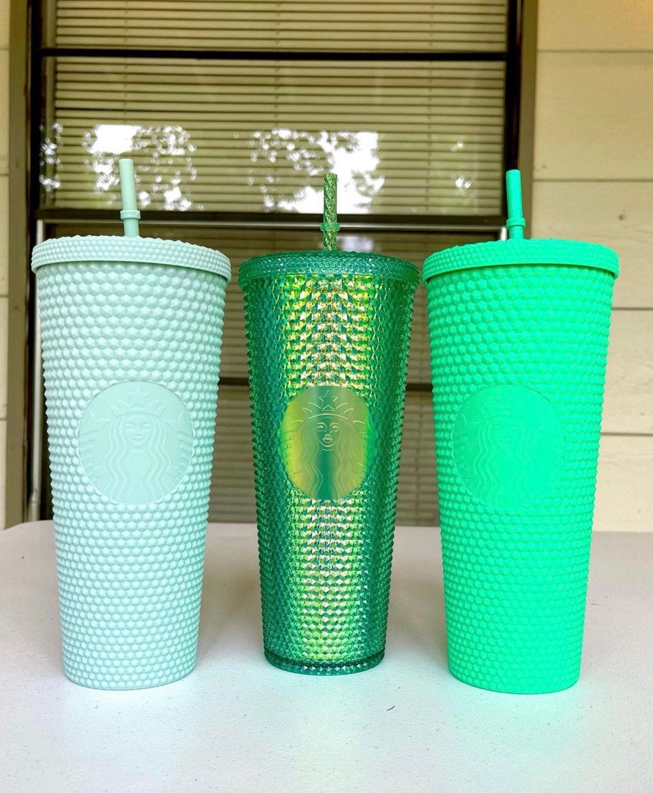 Starbucks US 2021 Matte Mint Green Studded Bling Venti Tumbler 24oz