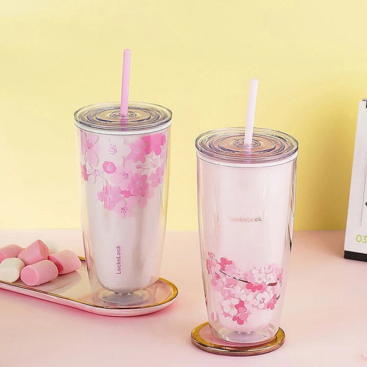 Best Seller Cherry Blossom 2-Layer Plastic Cup  750ml- Capacity 750ml