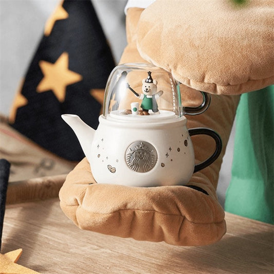 Limited Edition Starbucks Magic Bearista 16oz Teapot + 6oz Glass Cup Set