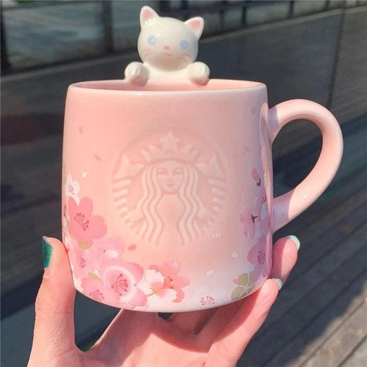 Starbucks Cute Pink Sakura Cat Coffee Mug Cups | New Gift Set