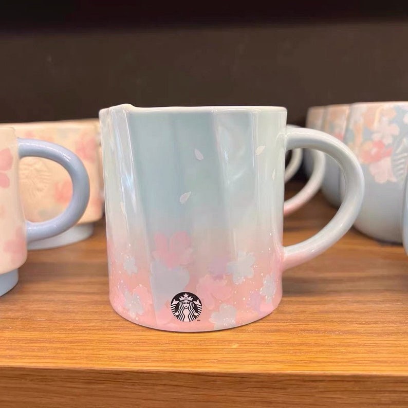Starbucks Sakura Pink and Baby Blue Coffee Mug Collectors Mug 12oz 355 ml + Cherry Blossom Stirrer. Can come as set