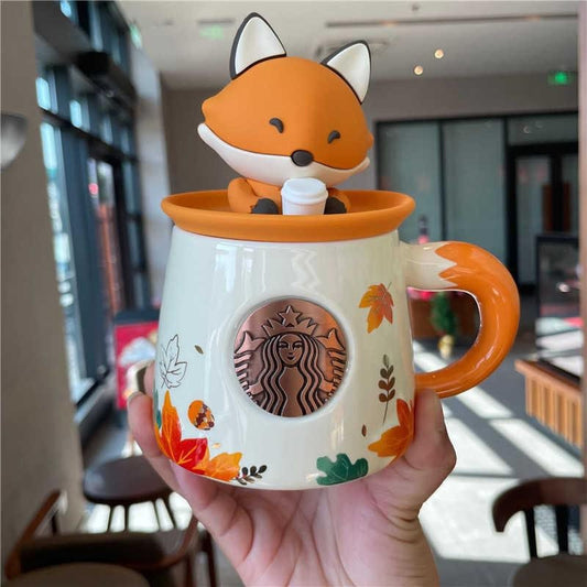 Starbucks Autumn Leaves Ceramic Mug with Fox Lid (Starbucks Autumn Forest Edition)