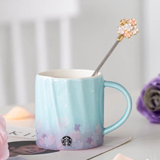 Starbucks Sakura Pink and Baby Blue Coffee Mug Collectors Mug 12oz 355 ml + Cherry Blossom Stirrer. Can come as set