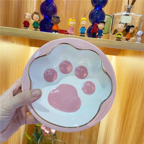 Starbucks Pet Bowl spot Cherry Blossom powder cat bowl drinking water bowl ceramic cat and dog products. Paw print Kawaii Pet Bowl