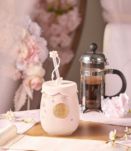 2022 Starbucks Tumbler Sakura Falling Cherry Blossom Straw Cup 16OZ